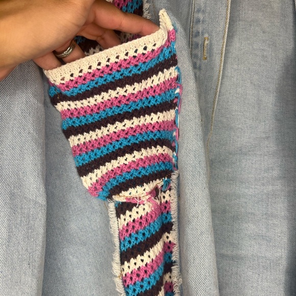 POL Crochet Denim Jean Jacket Shacket size Large - Picture 6 of 7